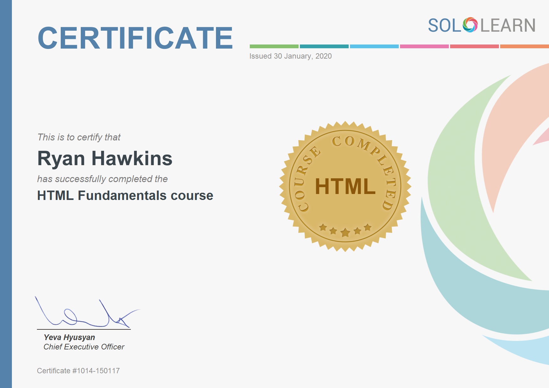 Solo learn HTML certificate